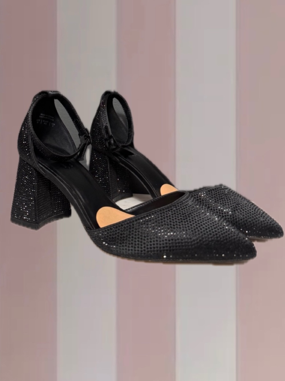 Spring Rhienstone Black Block Heels
